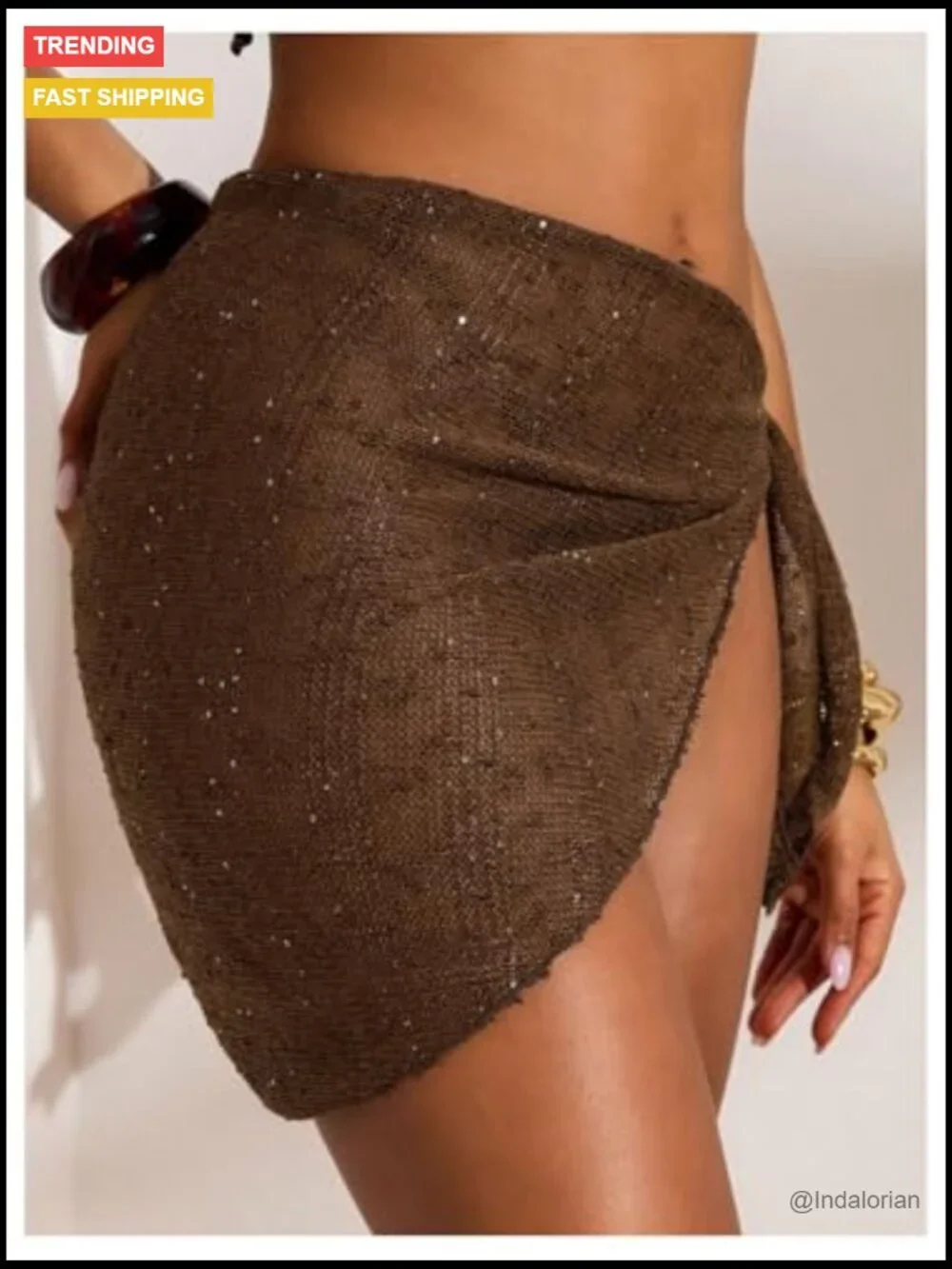 Sequin Sarong Tie Side Cover Up Wrap Mini Skirt Crochet Beach